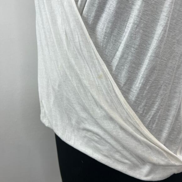 THEORY Diona Off White Short Sleeve Faux Wrap Crossover Blouse Top Size L - Picture 6 of 11